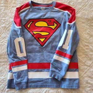 DC Comics Superman Boys Blue Red White Long Sleeve Jersey